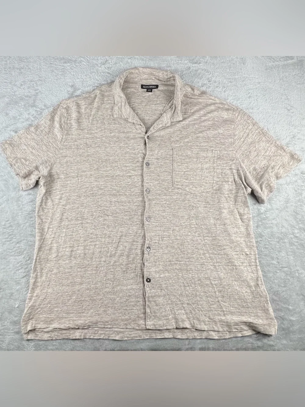 Banana Republic Men’s XXL Linen Button Front Polo Short Sleeve Shirt Beige